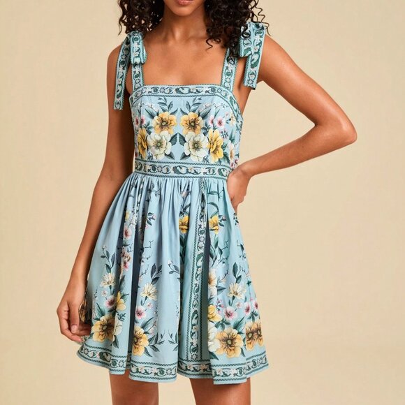 Multicolor Boho Women's Floral Sleeveless Tie-Front Dress - Picture 5 of 7